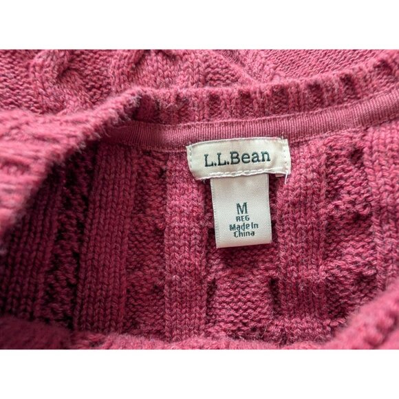 L.L.Bean Womens Cable Knit Sweater M Maroon Crewneck 100% Cotton Long Sleeve - Picture 4 of 8